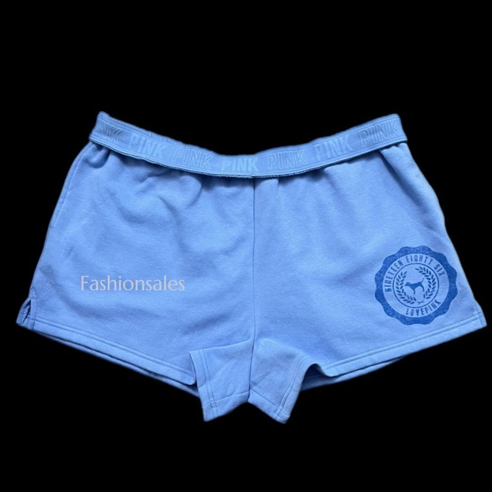Victorias Secret Pink Soft Fleece Lounge Foldover Logo Short blue Xlarge